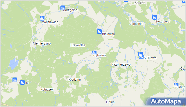 mapa Cybulino gmina Barwice, Cybulino gmina Barwice na mapie Targeo