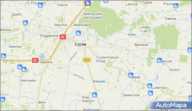 mapa Cyców-Kolonia Druga, Cyców-Kolonia Druga na mapie Targeo