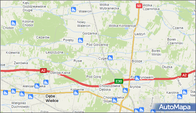mapa Cyganka gmina Dębe Wielkie, Cyganka gmina Dębe Wielkie na mapie Targeo