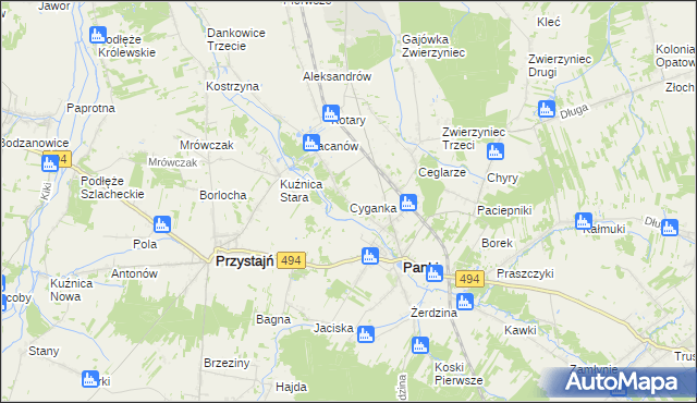 mapa Cyganka gmina Panki, Cyganka gmina Panki na mapie Targeo