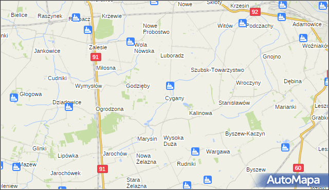 mapa Cygany gmina Krośniewice, Cygany gmina Krośniewice na mapie Targeo