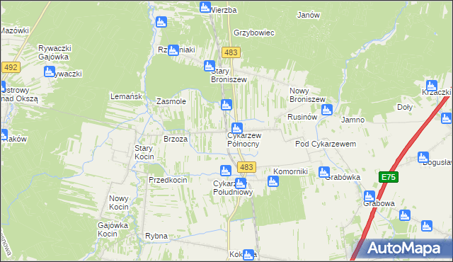 mapa Cykarzew Północny, Cykarzew Północny na mapie Targeo