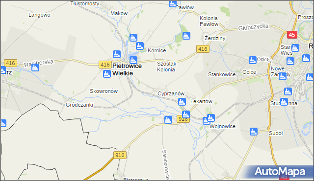 mapa Cyprzanów, Cyprzanów na mapie Targeo