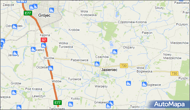 mapa Czachów gmina Jasieniec, Czachów gmina Jasieniec na mapie Targeo