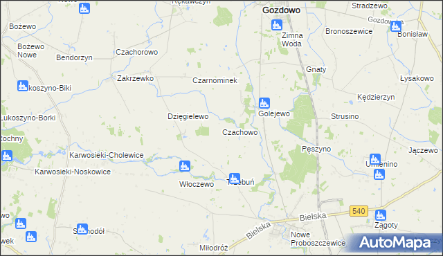 mapa Czachowo gmina Gozdowo, Czachowo gmina Gozdowo na mapie Targeo