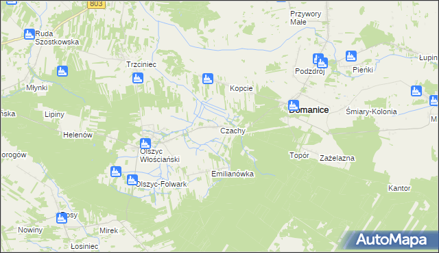 mapa Czachy gmina Domanice, Czachy gmina Domanice na mapie Targeo