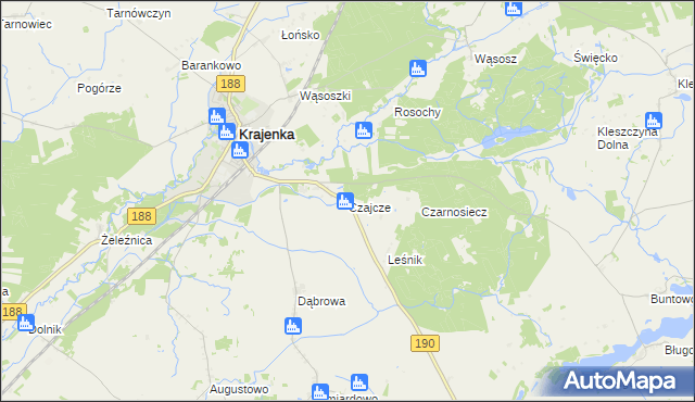 mapa Czajcze gmina Krajenka, Czajcze gmina Krajenka na mapie Targeo