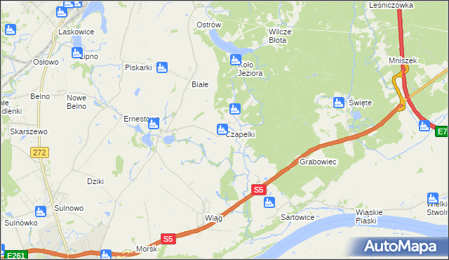 mapa Czapelki gmina Świecie, Czapelki gmina Świecie na mapie Targeo