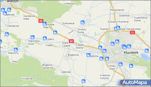 mapa Czaple Wolne, Czaple Wolne na mapie Targeo