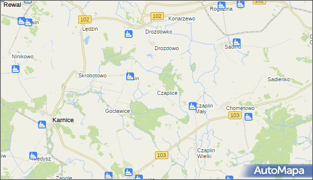 mapa Czaplice gmina Karnice, Czaplice gmina Karnice na mapie Targeo
