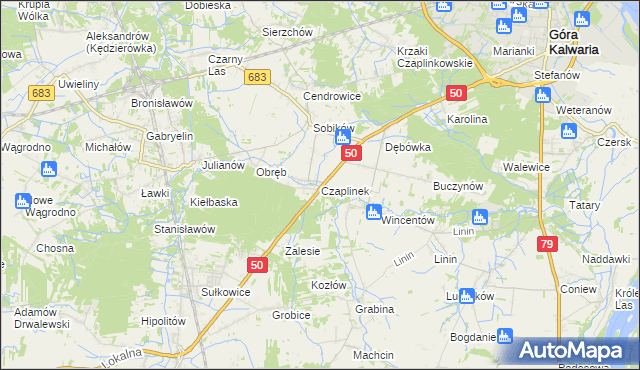 mapa Czaplinek gmina Góra Kalwaria, Czaplinek gmina Góra Kalwaria na mapie Targeo