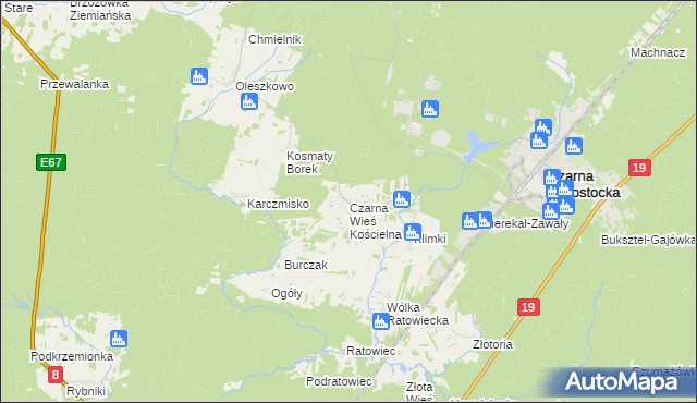 mapa Czarna Wieś Kościelna, Czarna Wieś Kościelna na mapie Targeo