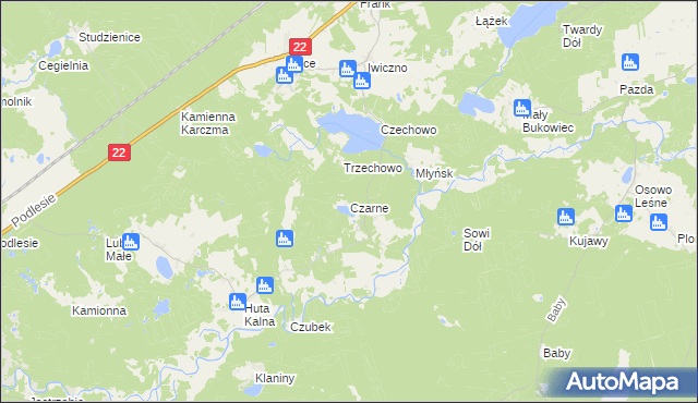 mapa Czarne gmina Kaliska, Czarne gmina Kaliska na mapie Targeo