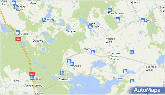 mapa Czarne gmina Orzysz, Czarne gmina Orzysz na mapie Targeo