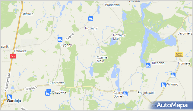 mapa Czarne Małe gmina Gardeja, Czarne Małe gmina Gardeja na mapie Targeo