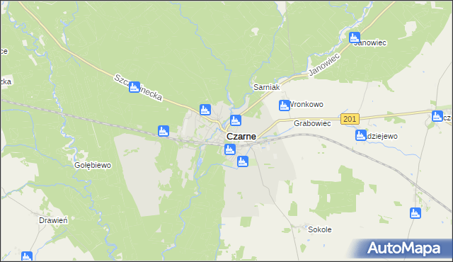 mapa Czarne powiat człuchowski, Czarne powiat człuchowski na mapie Targeo