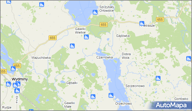 mapa Czarnówka gmina Wydminy, Czarnówka gmina Wydminy na mapie Targeo
