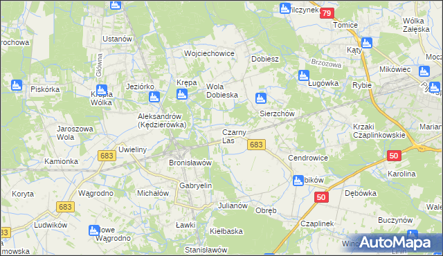 mapa Czarny Las gmina Góra Kalwaria, Czarny Las gmina Góra Kalwaria na mapie Targeo