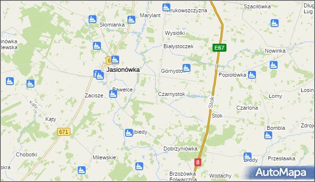 mapa Czarnystok gmina Jasionówka, Czarnystok gmina Jasionówka na mapie Targeo