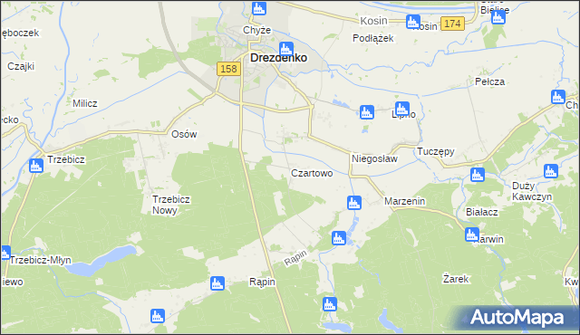 mapa Czartowo gmina Drezdenko, Czartowo gmina Drezdenko na mapie Targeo