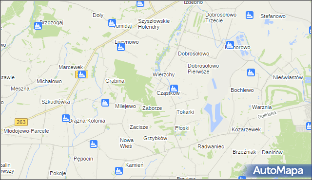mapa Cząstków gmina Kazimierz Biskupi, Cząstków gmina Kazimierz Biskupi na mapie Targeo