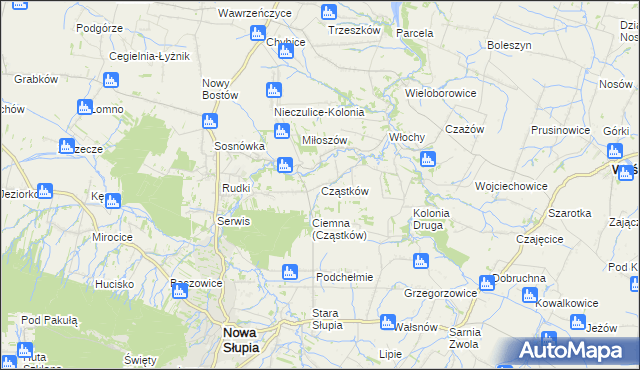 mapa Cząstków gmina Nowa Słupia, Cząstków gmina Nowa Słupia na mapie Targeo