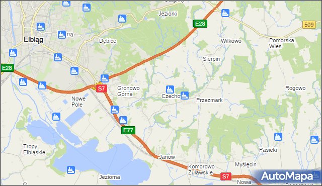 mapa Czechowo gmina Elbląg, Czechowo gmina Elbląg na mapie Targeo