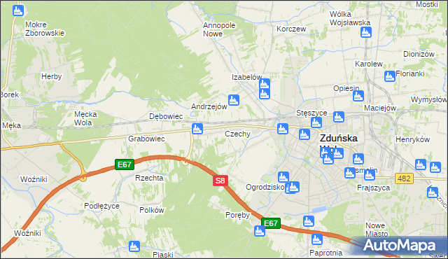 mapa Czechy gmina Zduńska Wola, Czechy gmina Zduńska Wola na mapie Targeo