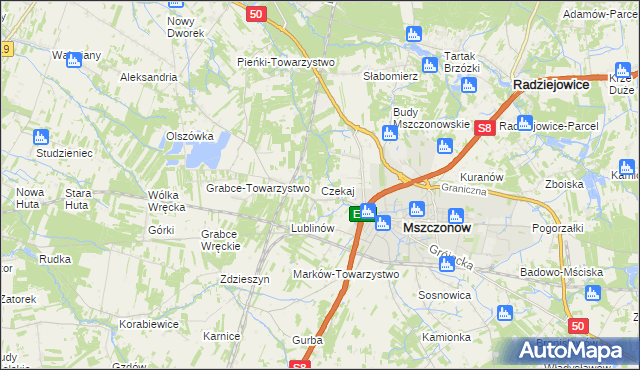 mapa Czekaj gmina Mszczonów, Czekaj gmina Mszczonów na mapie Targeo