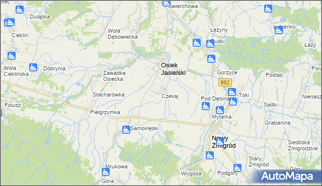mapa Czekaj gmina Osiek Jasielski, Czekaj gmina Osiek Jasielski na mapie Targeo