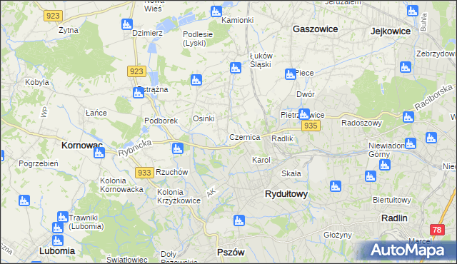 mapa Czernica gmina Gaszowice, Czernica gmina Gaszowice na mapie Targeo