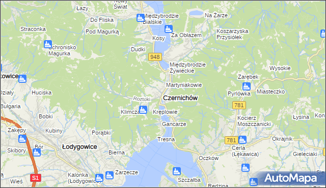 mapa Czernichów powiat żywiecki, Czernichów powiat żywiecki na mapie Targeo