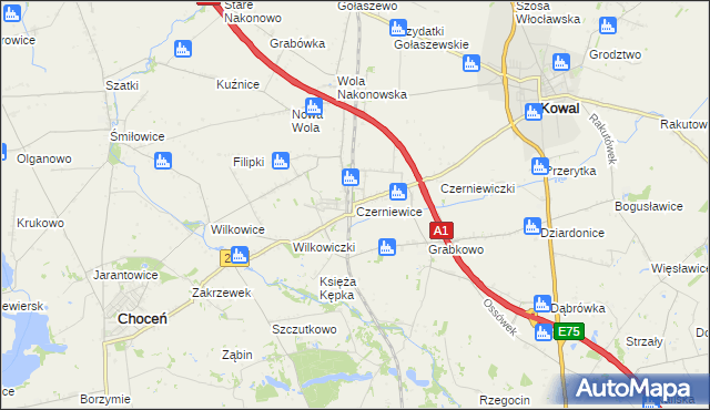 mapa Czerniewice gmina Choceń, Czerniewice gmina Choceń na mapie Targeo