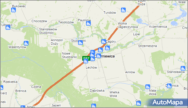 mapa Czerniewice powiat tomaszowski, Czerniewice powiat tomaszowski na mapie Targeo