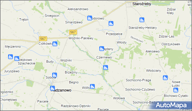 mapa Czerniewo gmina Radzanowo, Czerniewo gmina Radzanowo na mapie Targeo