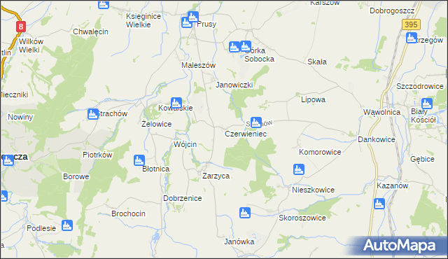 mapa Czerwieniec gmina Kondratowice, Czerwieniec gmina Kondratowice na mapie Targeo