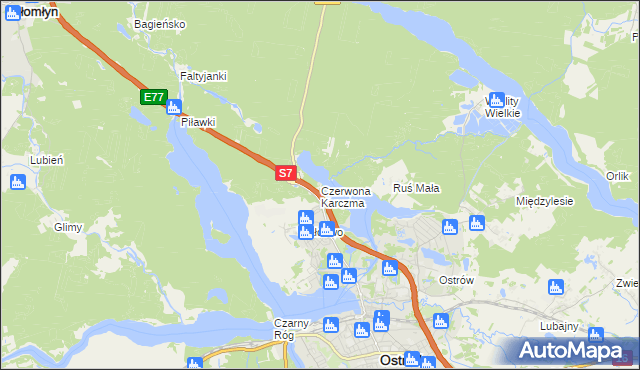 mapa Czerwona Karczma gmina Ostróda, Czerwona Karczma gmina Ostróda na mapie Targeo