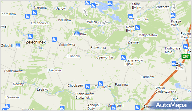 mapa Czerwonka gmina Żelechlinek, Czerwonka gmina Żelechlinek na mapie Targeo