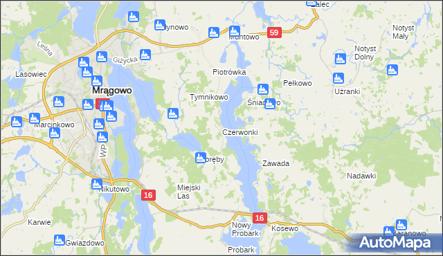 mapa Czerwonki gmina Mrągowo, Czerwonki gmina Mrągowo na mapie Targeo