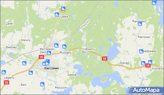 mapa Czerwony Bór gmina Barczewo, Czerwony Bór gmina Barczewo na mapie Targeo