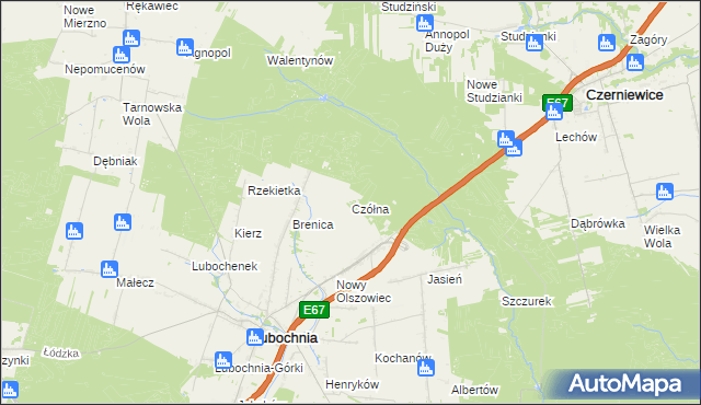 mapa Czółna gmina Lubochnia, Czółna gmina Lubochnia na mapie Targeo