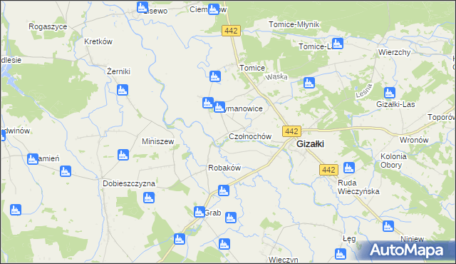 mapa Czołnochów, Czołnochów na mapie Targeo