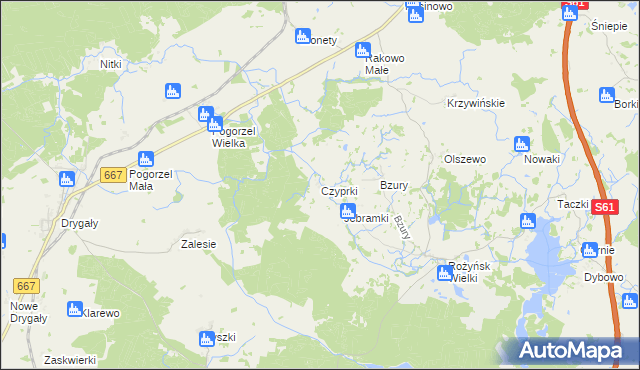 mapa Czyprki gmina Prostki, Czyprki gmina Prostki na mapie Targeo