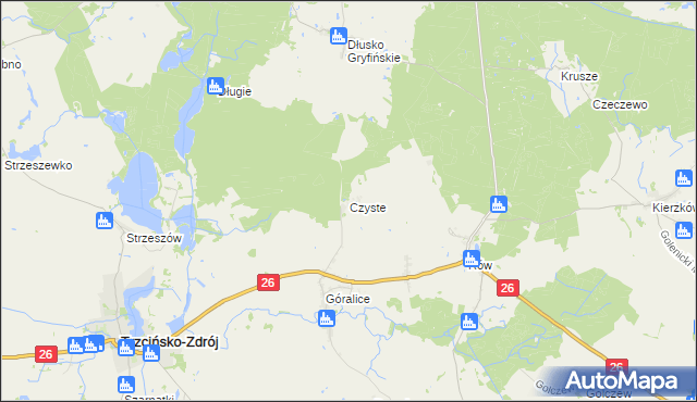 mapa Czyste gmina Trzcińsko-Zdrój, Czyste gmina Trzcińsko-Zdrój na mapie Targeo