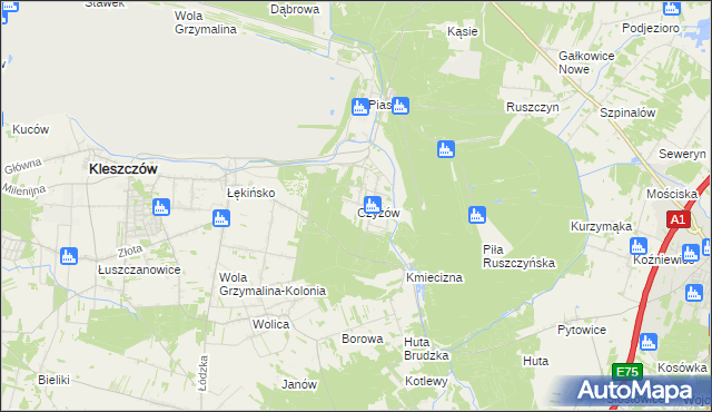mapa Czyżów gmina Kleszczów, Czyżów gmina Kleszczów na mapie Targeo