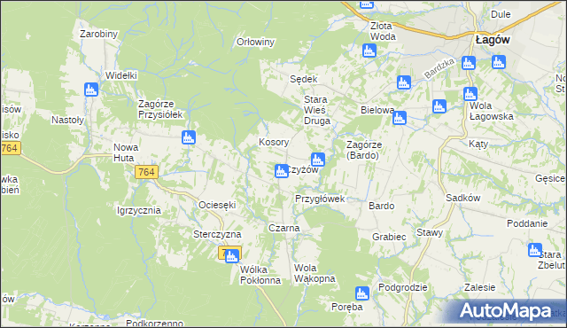 mapa Czyżów gmina Łagów, Czyżów gmina Łagów na mapie Targeo