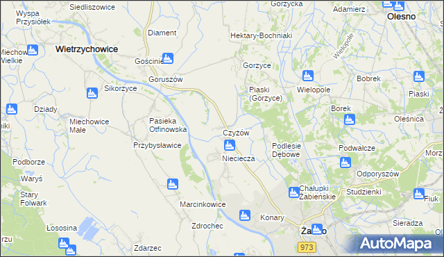 mapa Czyżów gmina Żabno, Czyżów gmina Żabno na mapie Targeo