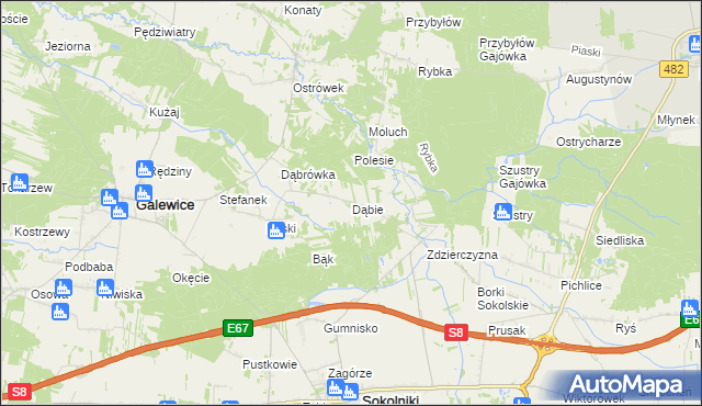 mapa Dąbie gmina Galewice, Dąbie gmina Galewice na mapie Targeo