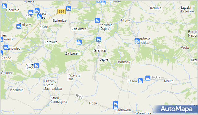 mapa Dąbie gmina Radomyśl Wielki, Dąbie gmina Radomyśl Wielki na mapie Targeo