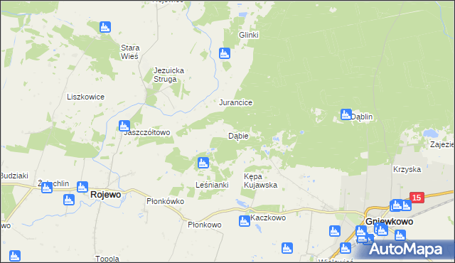 mapa Dąbie gmina Rojewo, Dąbie gmina Rojewo na mapie Targeo